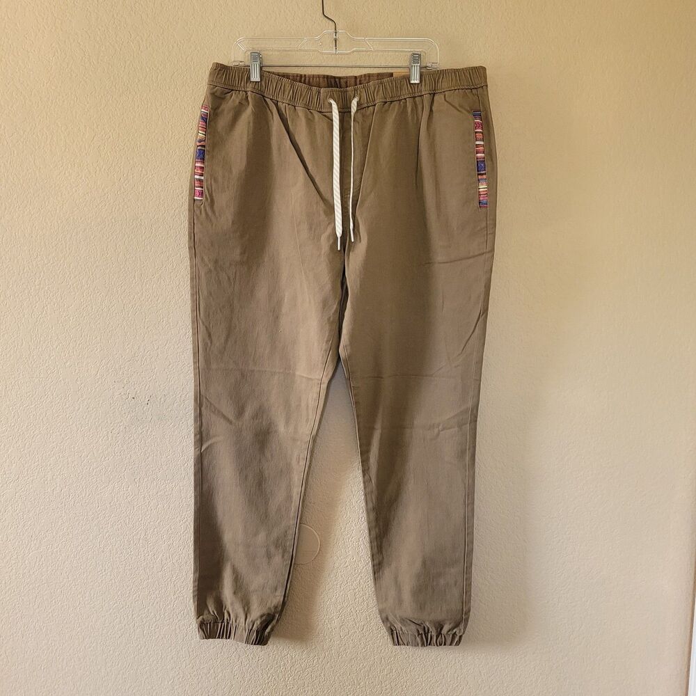Wowie Rambler Jogger Pants Mens Size XL Brown Casual Twill Woven Trim Aztec NWT